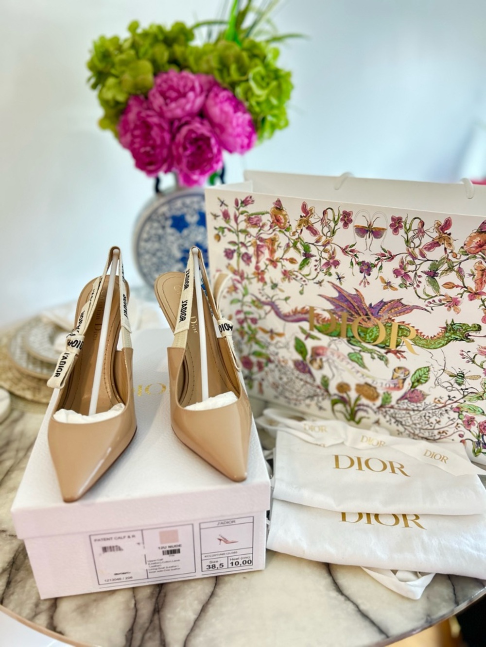 J'Adior Slingback Pump - Nude Patent Calfskin - Size 38.5 (PRISTINE CONDITION) - Picture 1 of 9